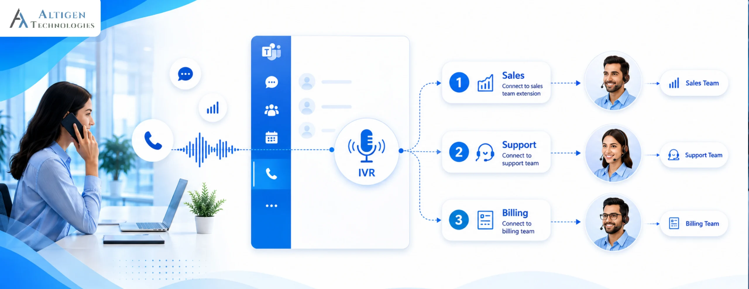 An agent working in a Teams contact center powered with modern IVR system
