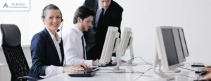 An employee is using UCaaS for business communication