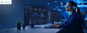 Banner image showing a manager monitoring call with call monitoring software in cloud contact center