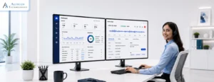 Call center manager monitoring recorded customer calls on compliance call recording software.