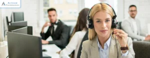 Customer service agents handling calls in a Microsoft Teams contact center using skill-based call routing software.