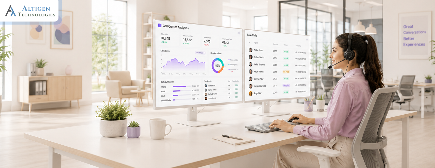 banner image showing a manager looking at metrics in contact center