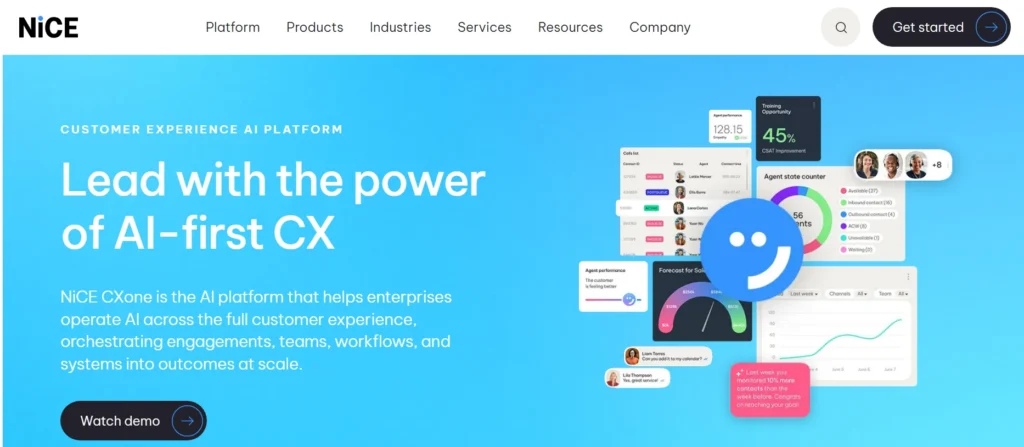 Screenshot of Nice CXone contact center platform website
