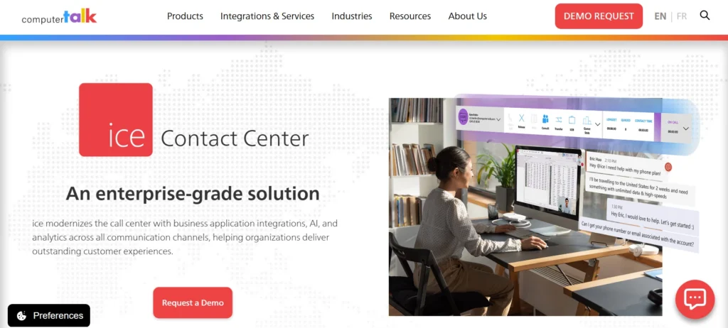 Screenshot of ice contact center platform website