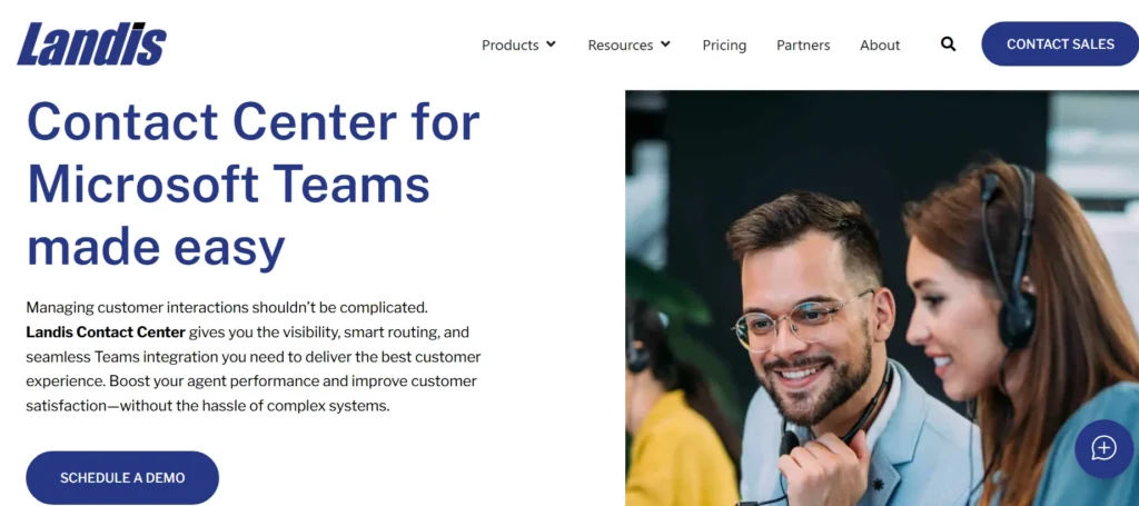 Screenshot of website of Landis contact center for Microsoft teams
